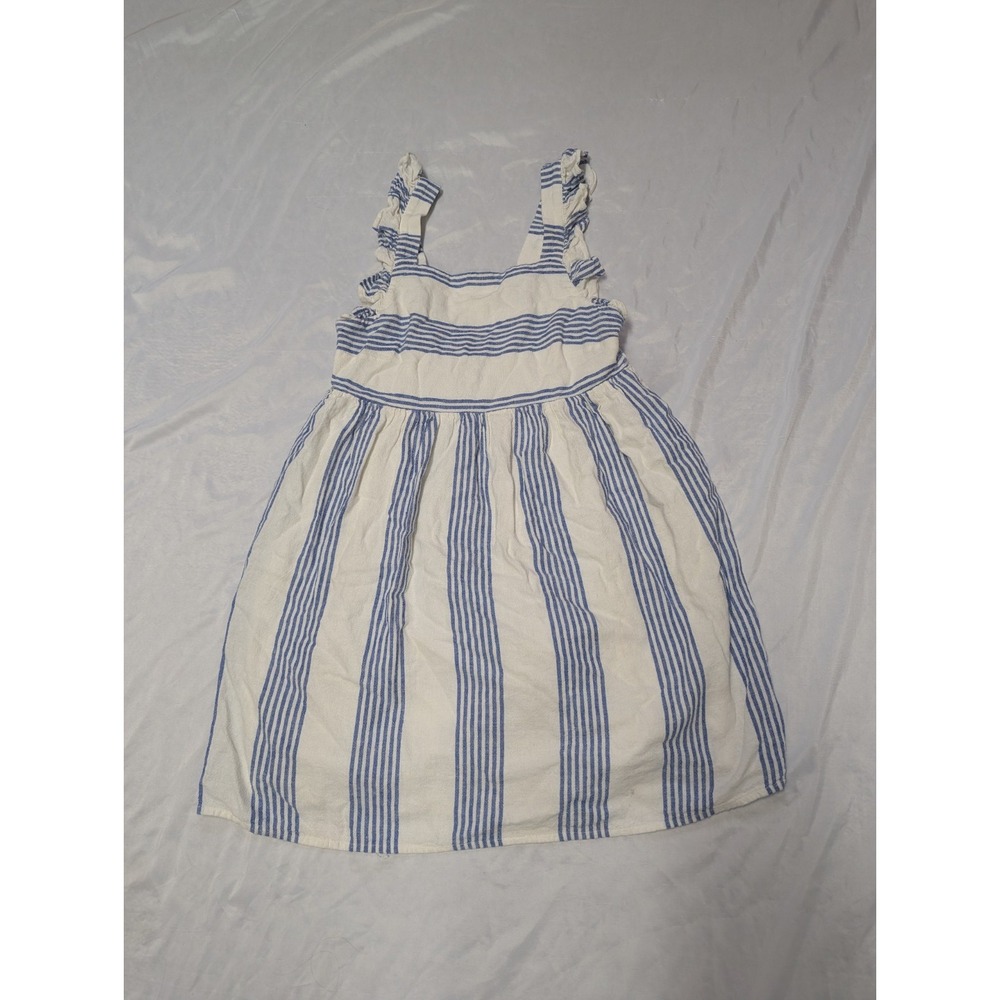 Crewcuts J.Crew Linen Blend Striped Blue White Girls Summer Dress Ruffle Straps